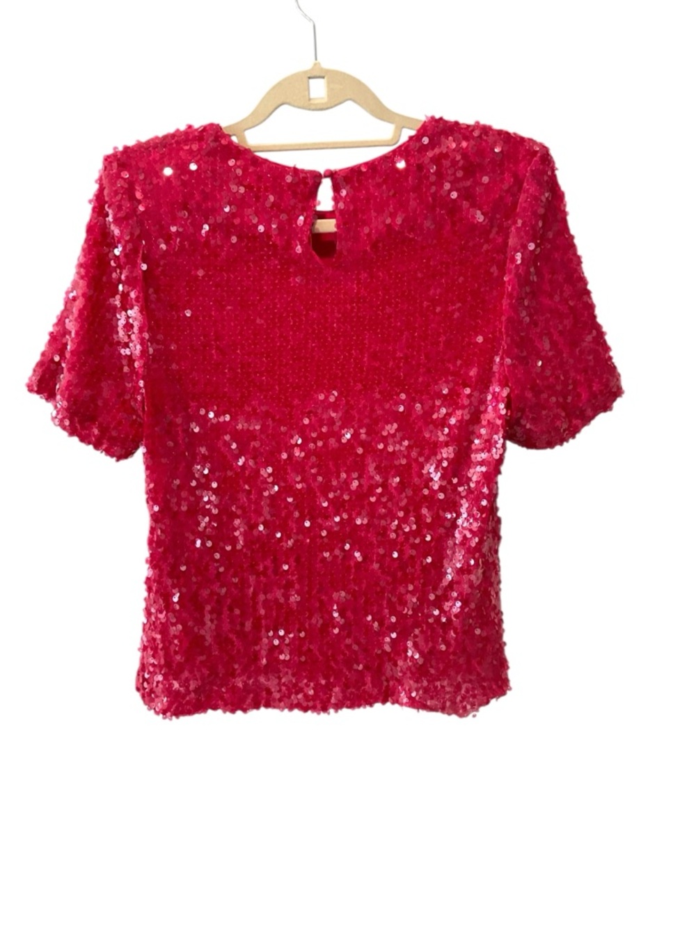 WAYF Pink Sequin Short Sleeve Top Blouse Size Medium - Picture 4 of 7